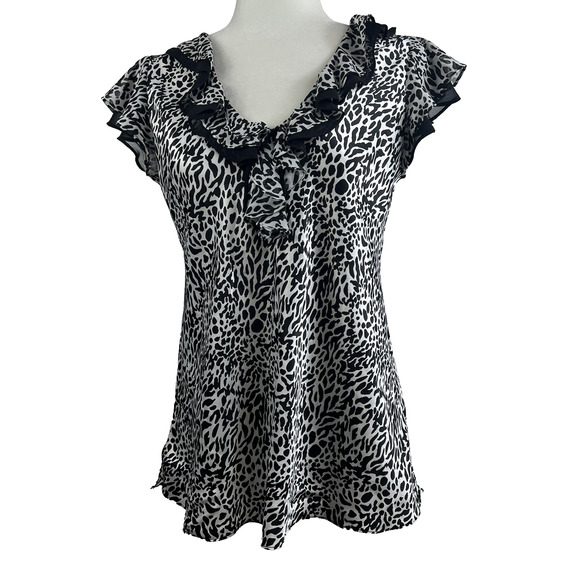 Oscar De La Renta Pink Label Animal Print Top Small Ruffle Y2K Office Siren - Picture 1 of 14